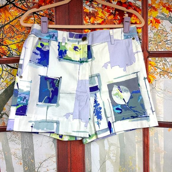 Socapri Khaki Shorts - Ivory with blue/grey print - size 42 Italian= 6 us - Picture 1 of 13